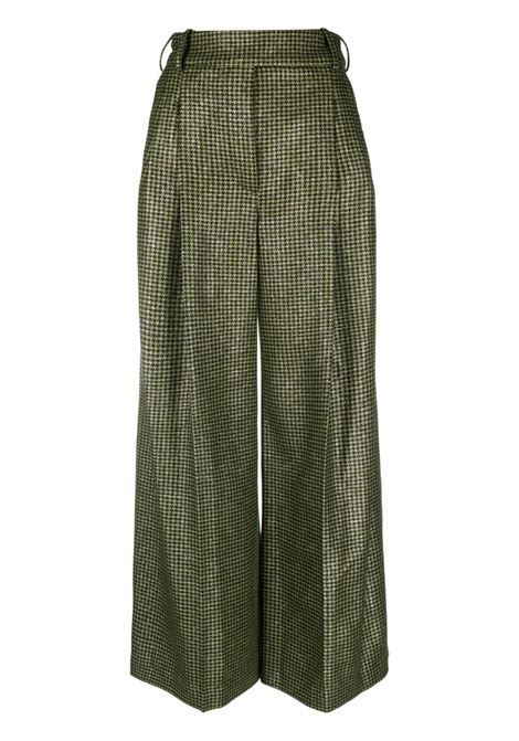 Pantaloni a palazzo in pied-de-poule in verde - donna